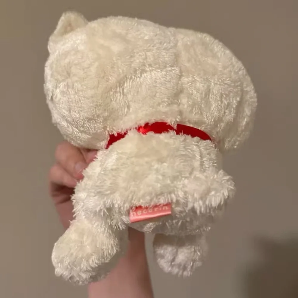 Adorable Cream Cat Plush Toy with Red Bow